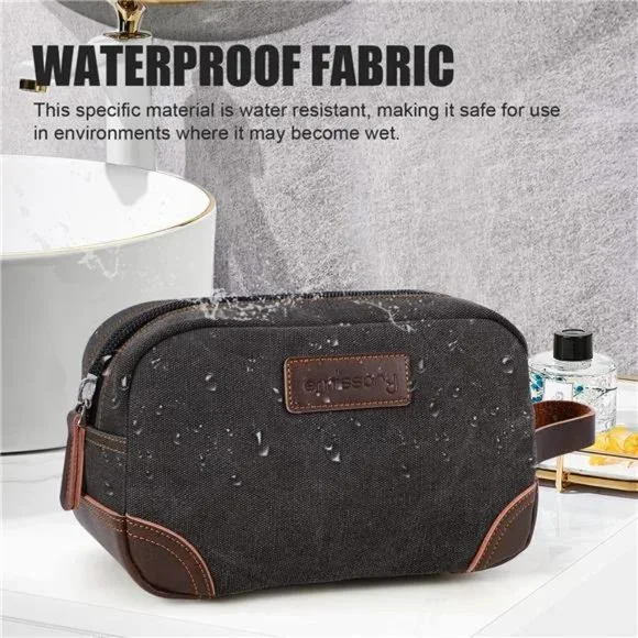 Travel Toiletry Bag for Men, Leather and Canvas Toiletry Bags, Dopp Kit for Men